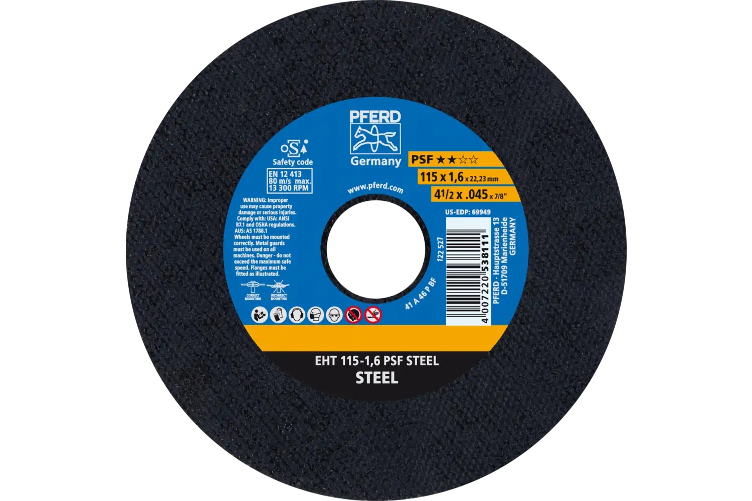 Picture of Pferd Cut-Off Wheel, 4-1/2" X .045 X 7/8, Psf Steel, T1, Aluminum Oxide